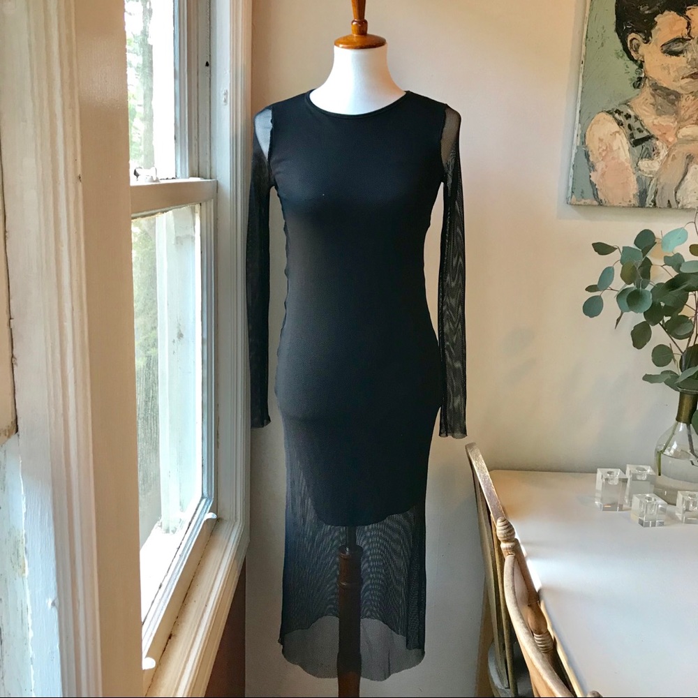 silence + noise Mesh Black Midi Dress sz XS